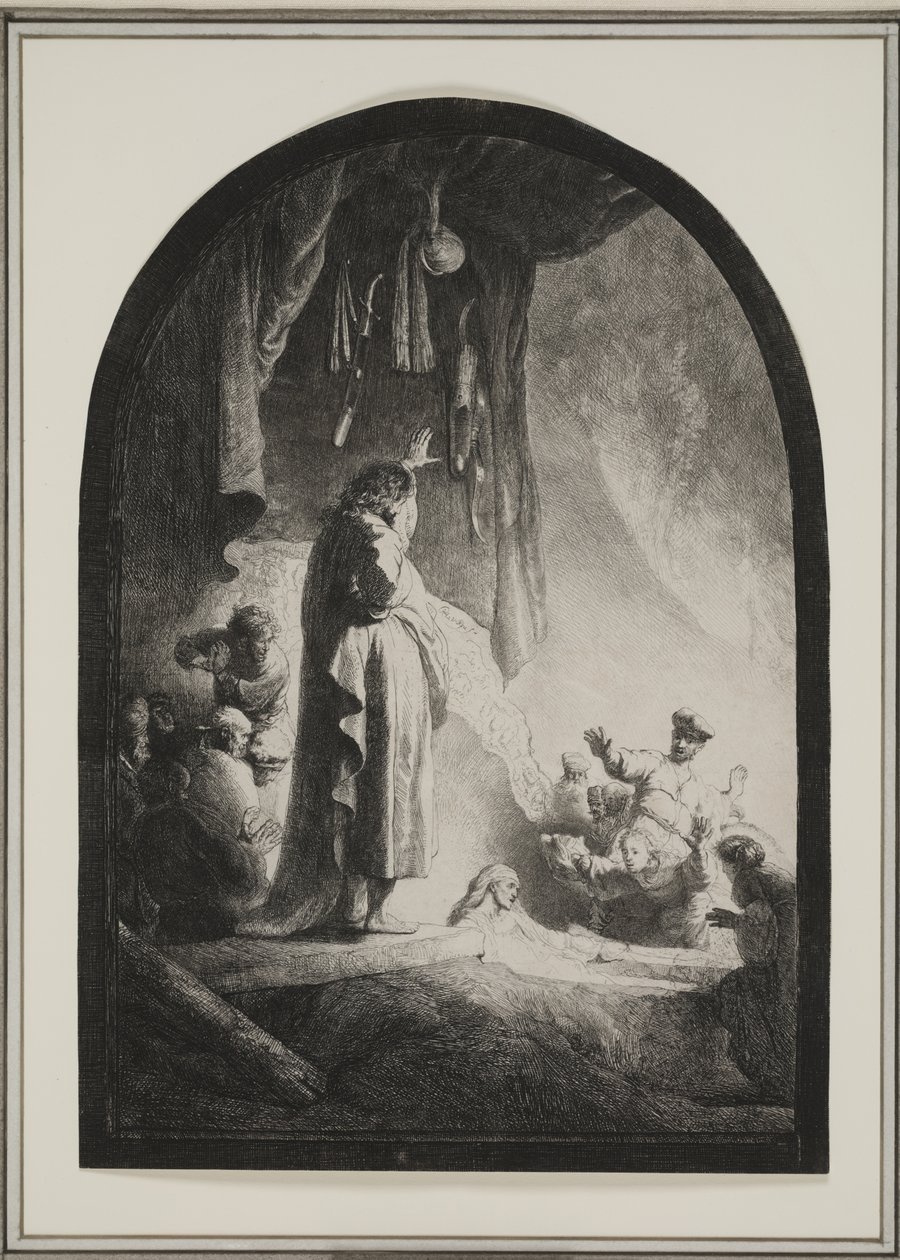 Lázár feltámasztása: A nagyobb tányér, 1632 körül (rézkarc) alkotó: Rembrandt van Rijn