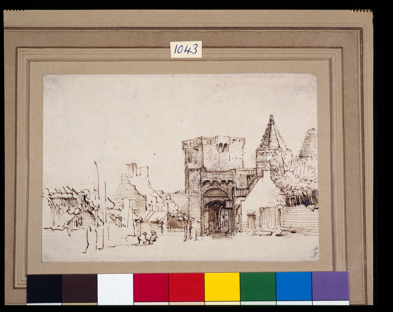 A Rijnpoort a Rhenenben, Gelderlandban, 1649 körül (nád toll és tinta mosással a papíron) alkotó: Rembrandt Harmensz. van Rijn