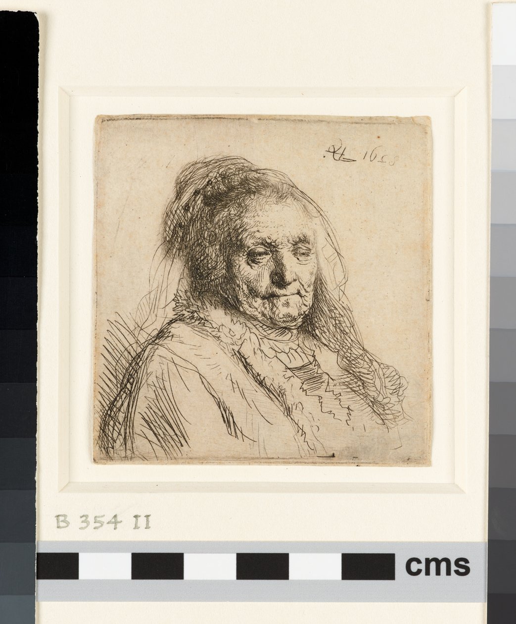 A művész anyja, feje és mellszobra alkotó: Rembrandt van Rijn