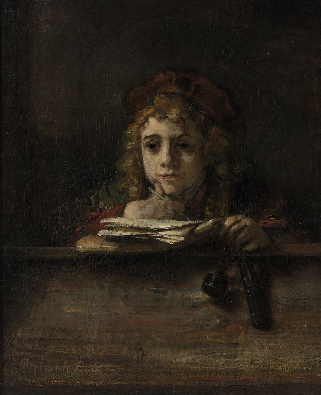 Titus az íróasztalánál alkotó: Rembrandt Harmensz. van Rijn