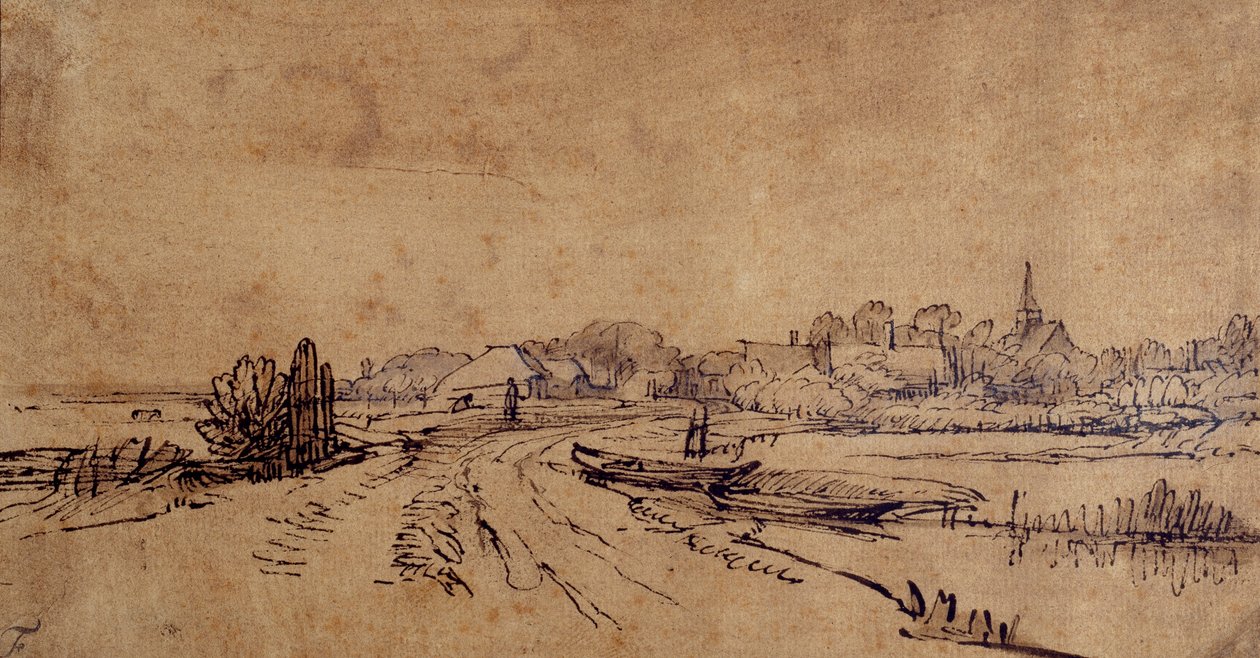 Sloten képe, 1650 körül (toll és tinta barna mosással a papíron) alkotó: Rembrandt Harmensz. van Rijn