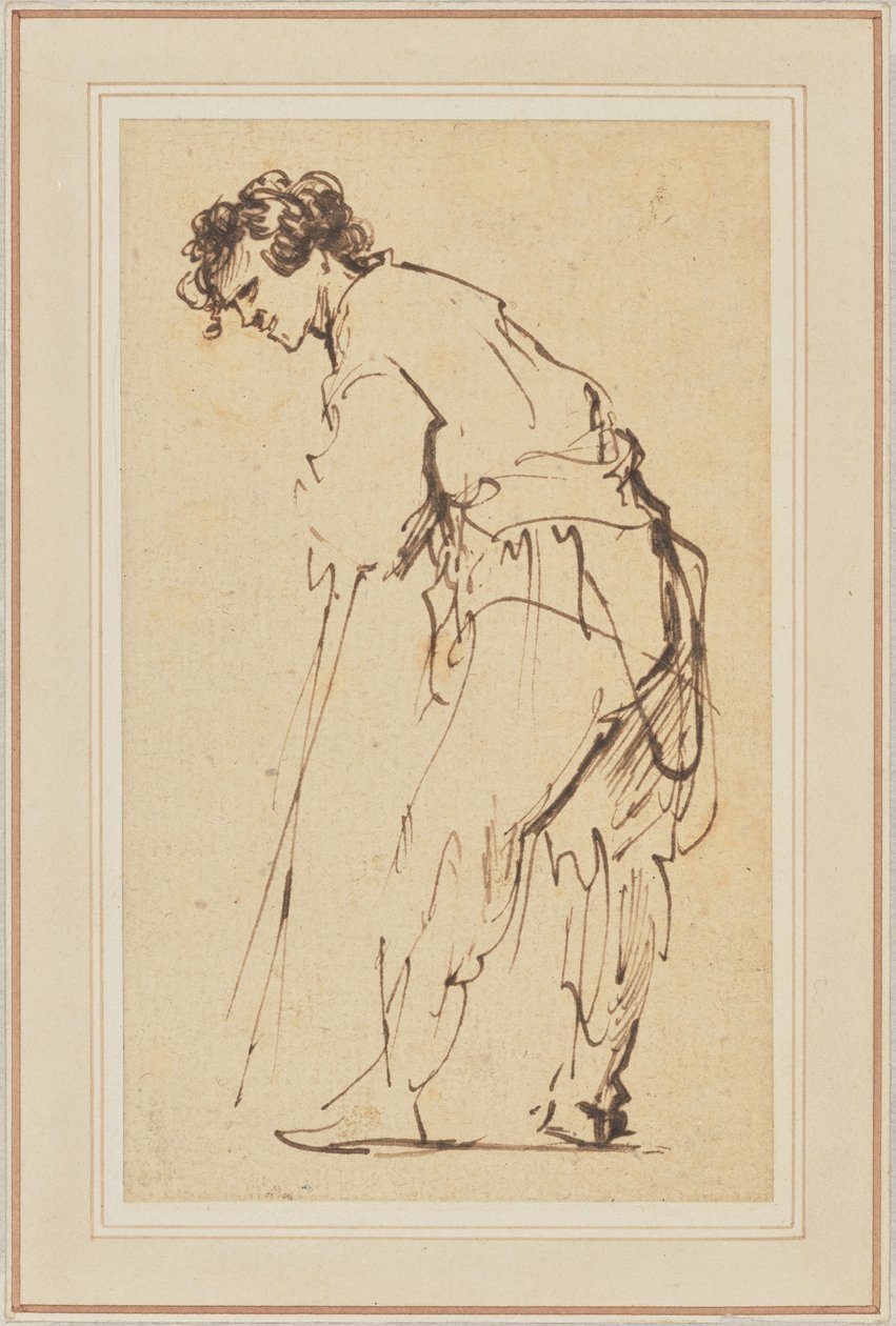Fiatalember egy botra támaszkodva alkotó: Rembrandt Harmensz. van Rijn