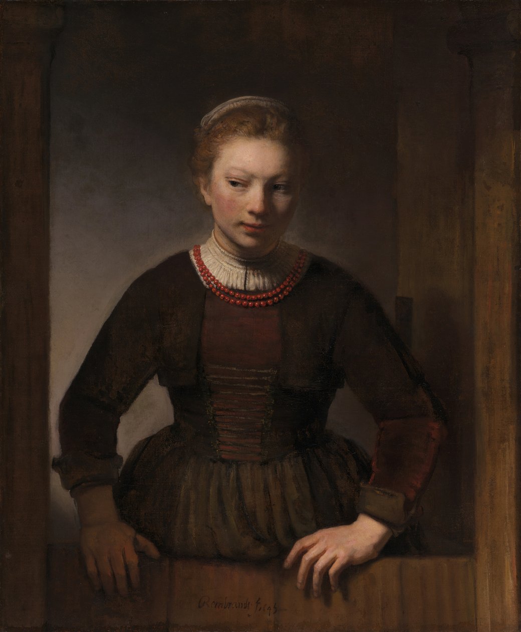 Fiatal nő nyitott félajtóban, 1645 alkotó: Rembrandt Harmensz van Rijn