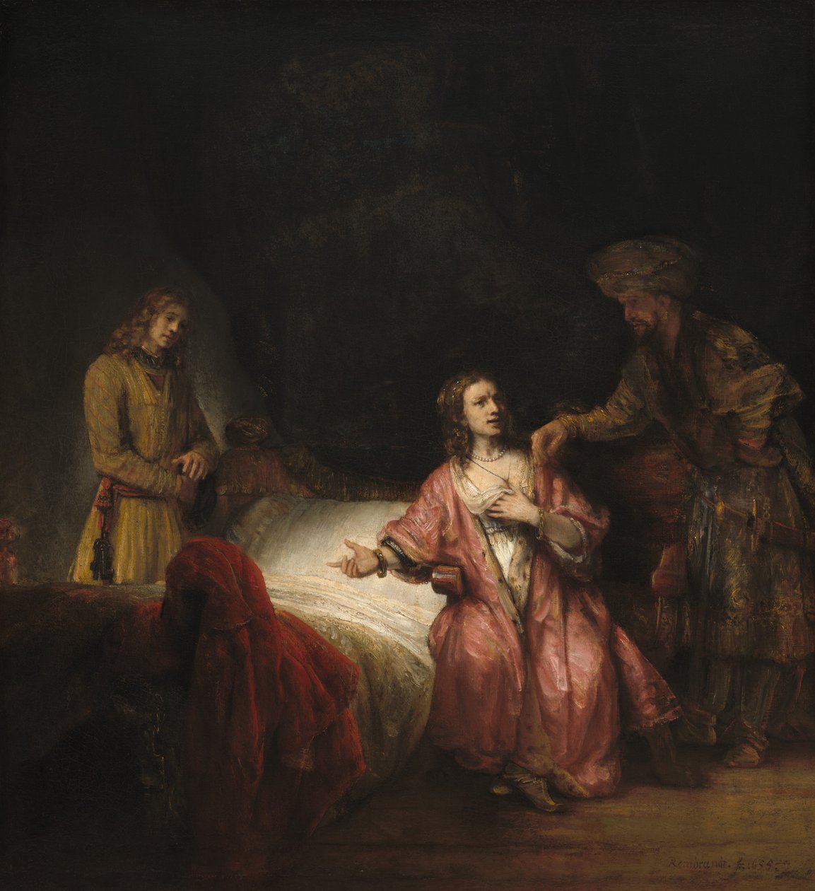 Józsefet Potifár felesége vádolja, 1655. alkotó: Rembrandt Workshop