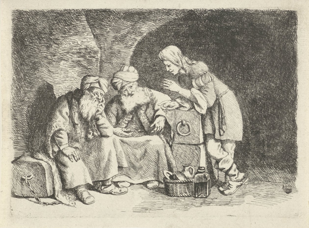 József elmagyarázza a pék és a pohárnok álmait alkotó: Rembrandt van Rijn (follower of)