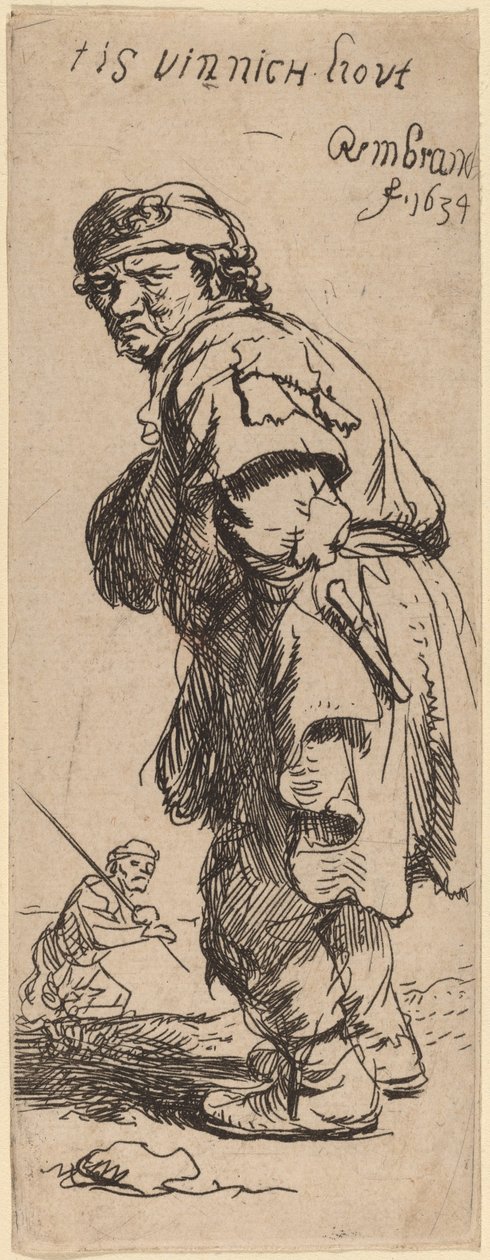 Egy paraszt kiált: "tis vinnich kout" (Csípős hideg van) alkotó: Rembrandt van Rijn
