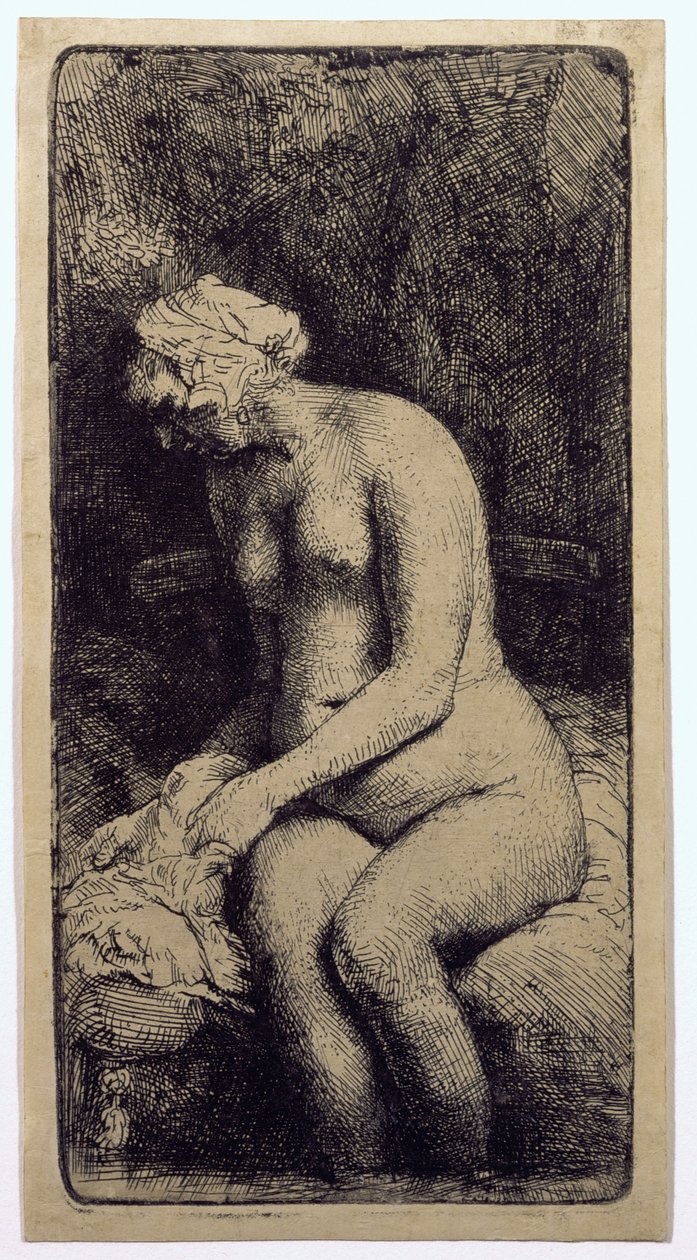 Egy nő fürdeti a lábát egy pataknál alkotó: Rembrandt van Rijn