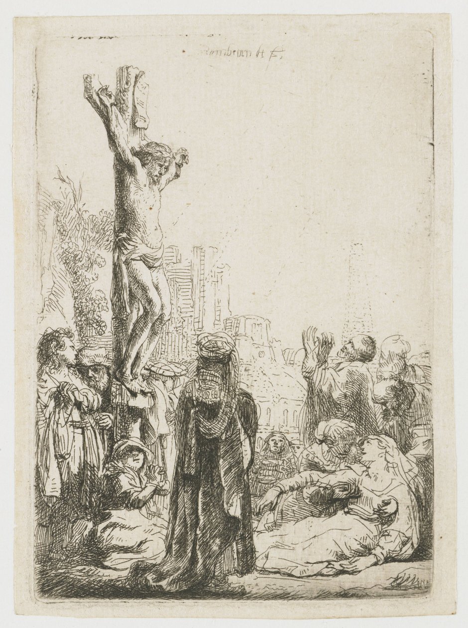 Egy vak hurdy-gurdy-játékos és családja alamizsnát kap alkotó: Rembrandt van Rijn