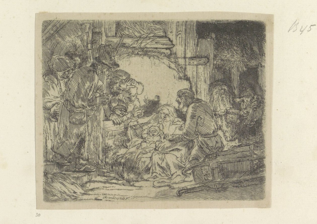 Aanbidding der herders: met de olielamp Nyolcvanöt eredeti nyomat gyűjteménye (sorozat címe) alkotó: Rembrandt van Rijn