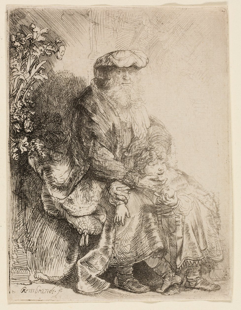 Ábrahám simogatja Izsákot alkotó: Rembrandt van Rijn