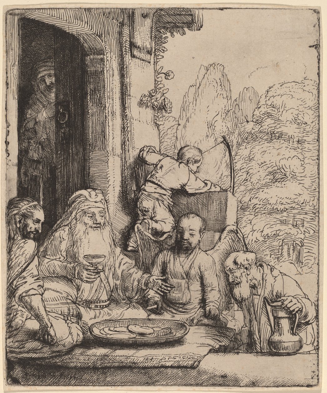 Ábrahám szórakoztatja az angyalokat alkotó: Rembrandt van Rijn