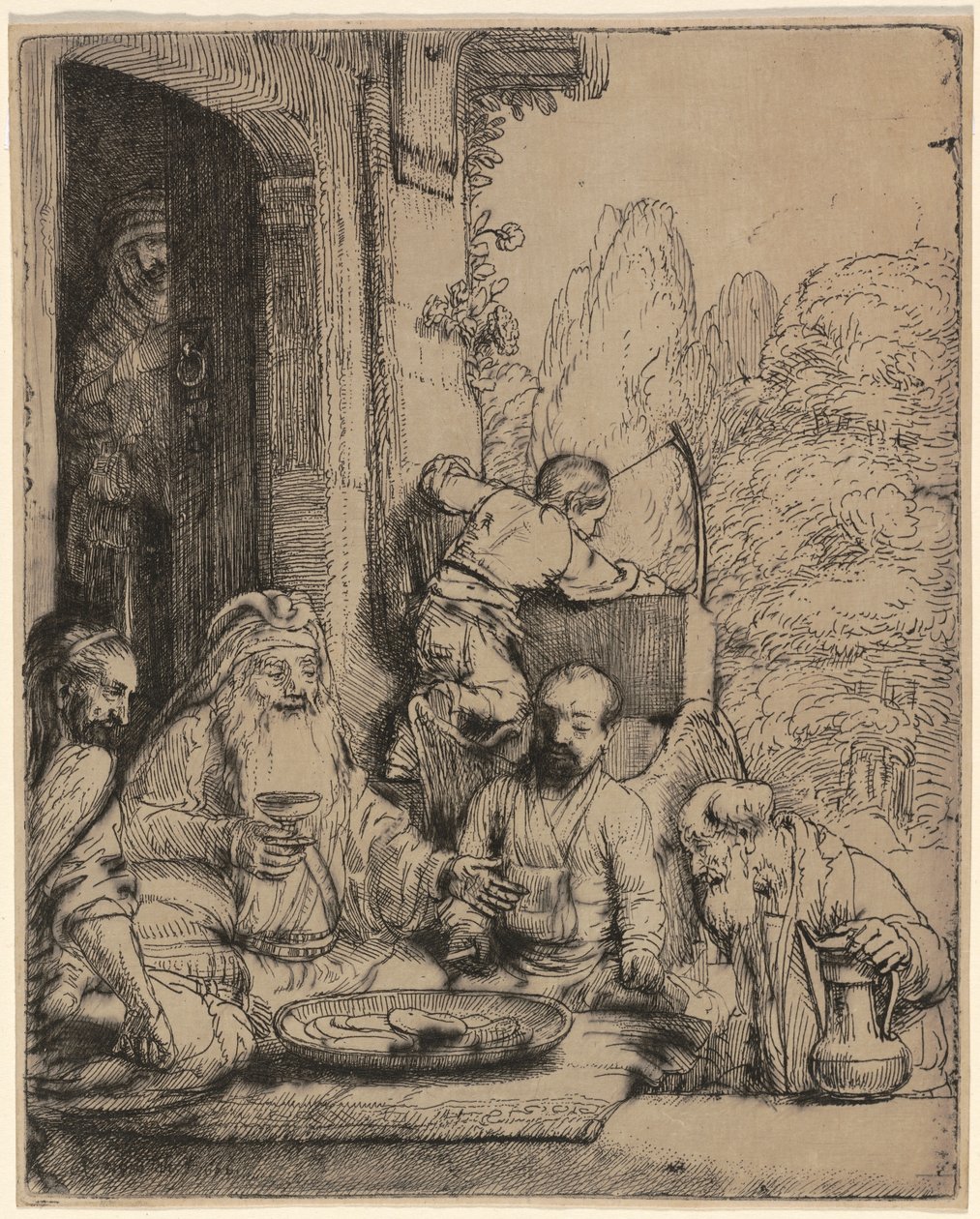 Ábrahám szórakoztatja az angyalokat alkotó: Rembrandt van Rijn