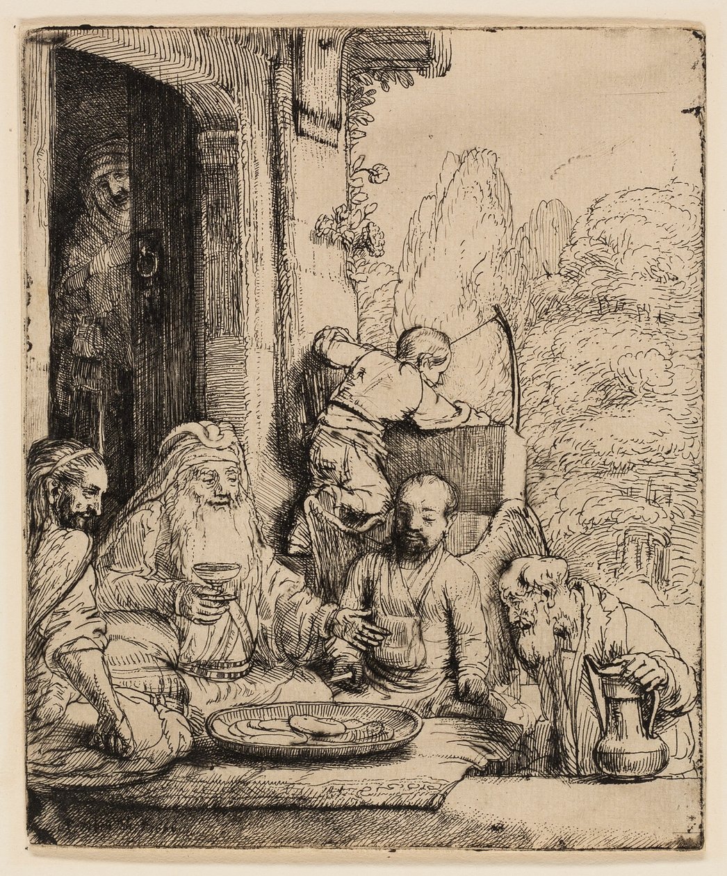Ábrahám szórakoztatja az angyalokat alkotó: Rembrandt van Rijn