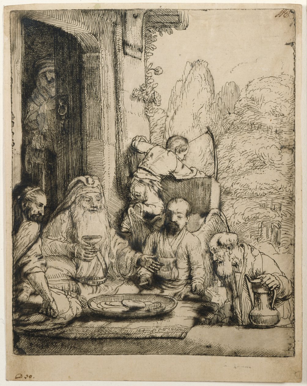 Ábrahám vendégül látja az angyalokat alkotó: Rembrandt van Rijn