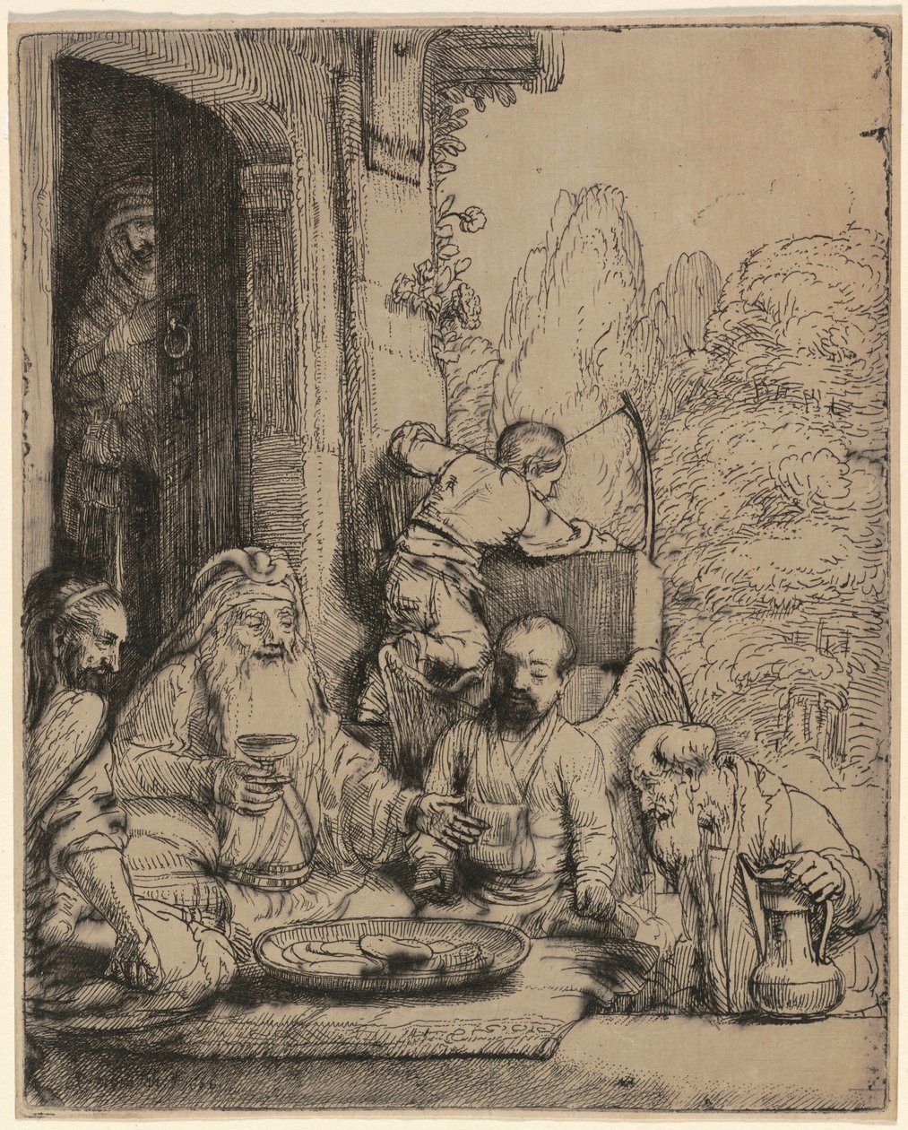 Ábrahám vendégül látja az angyalokat alkotó: Rembrandt van Rijn