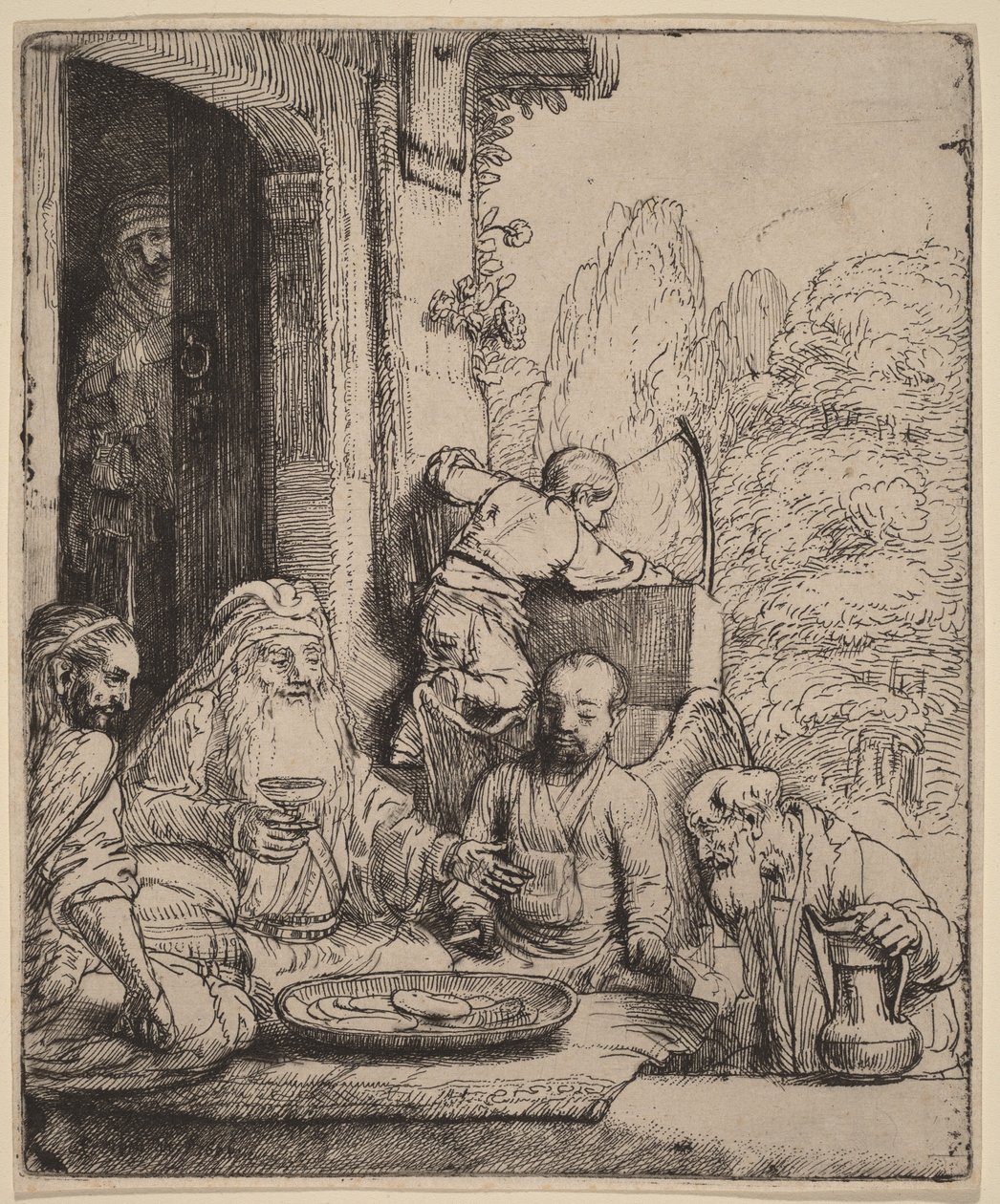 Ábrahám vendégül látja az angyalokat alkotó: Rembrandt van Rijn