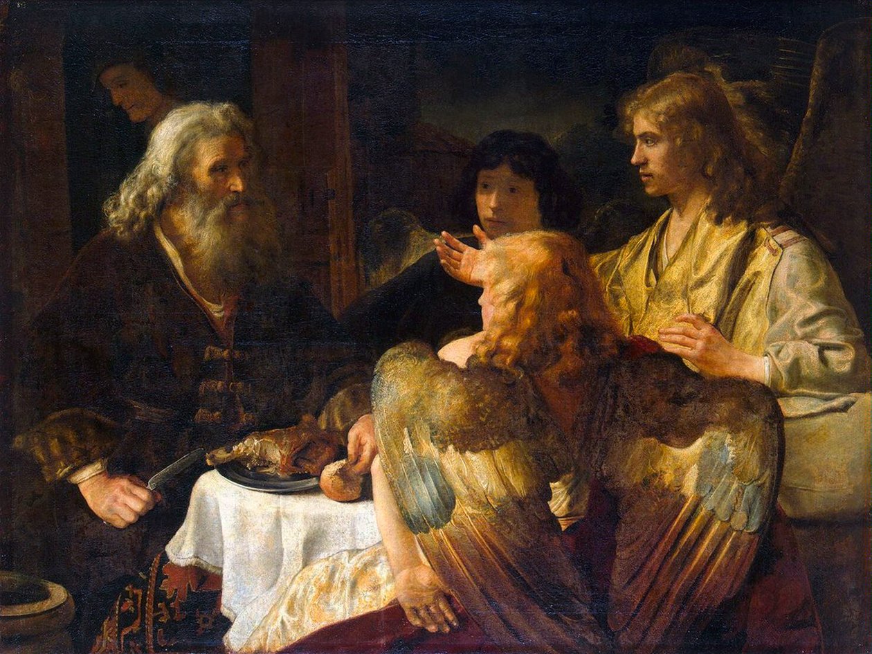 Ábrahám és a három angyal, 1630-as évek. alkotó: Rembrandt van Rijn