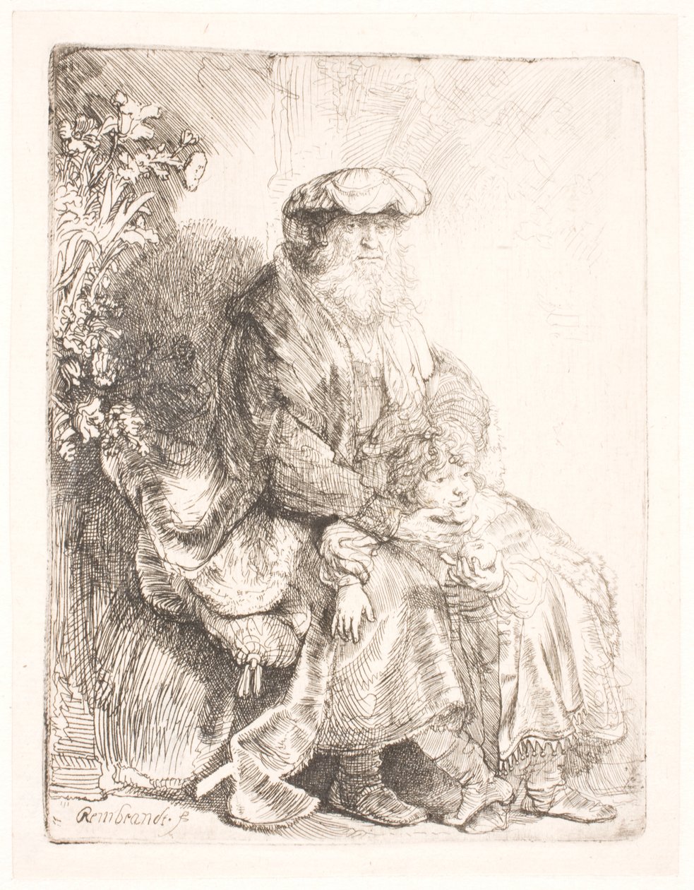 Ábrahám simogatja Izsákot alkotó: Rembrandt van Rijn