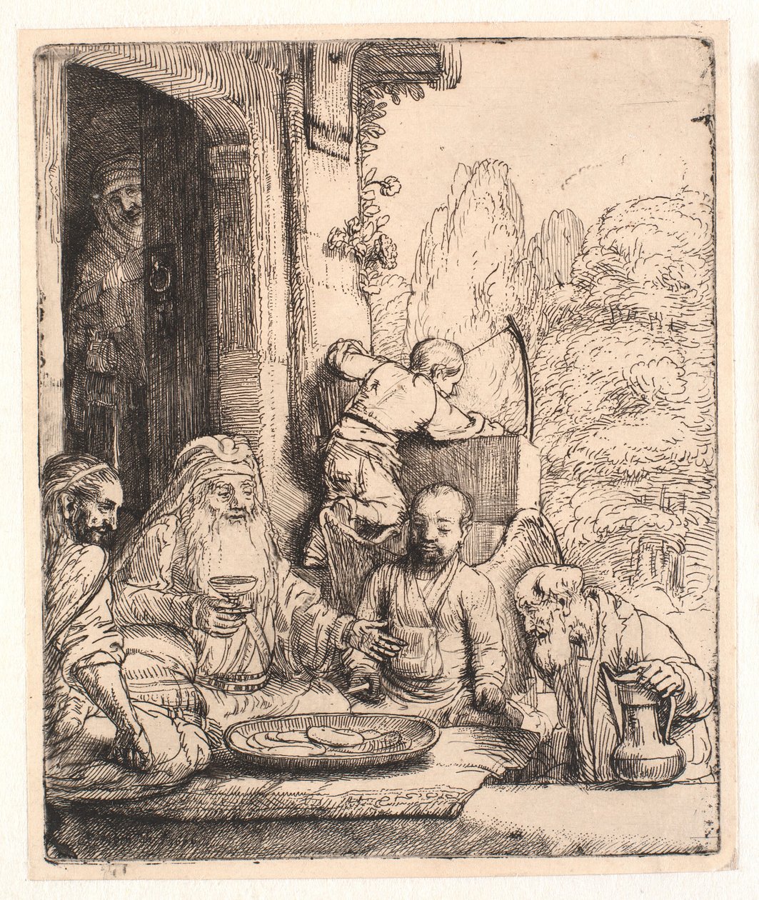 Ábrahám vendégül látja az angyalokat alkotó: Rembrandt van Rijn