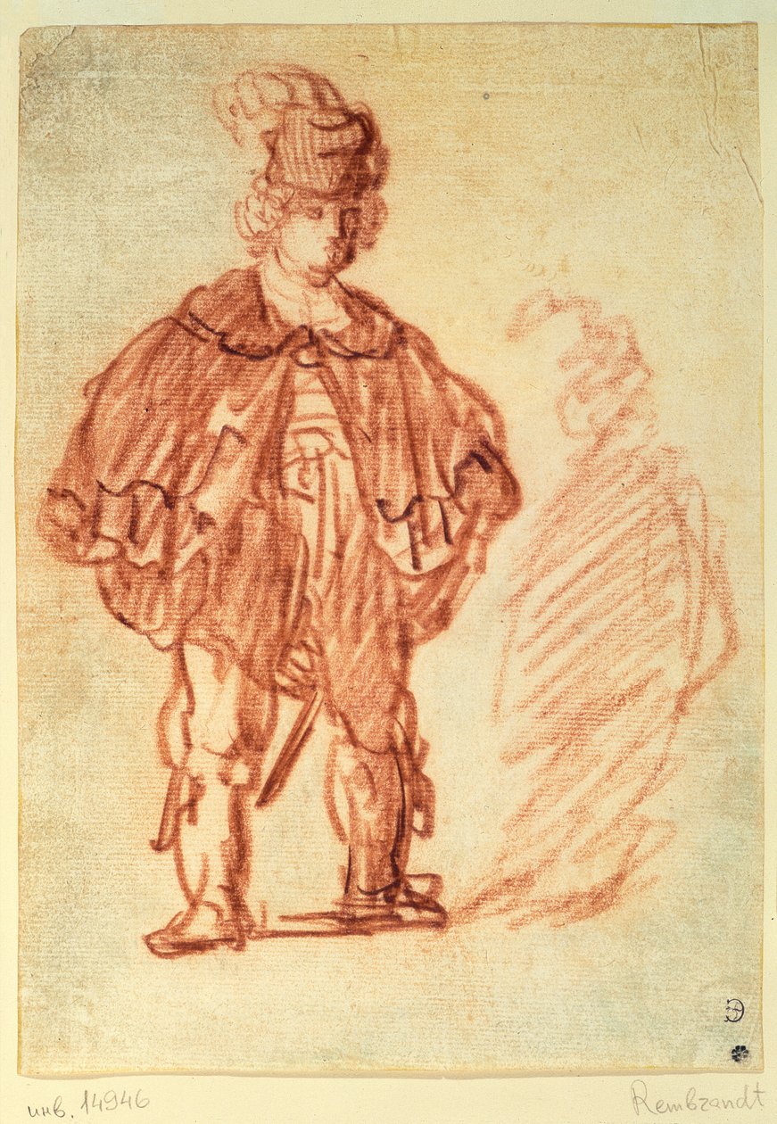Egy színész áll (sanguine) alkotó: Rembrandt van Rijn