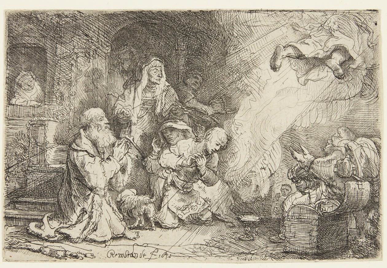 Az angyal távozik Tóbiás családjától alkotó: Rembrandt van Rijn