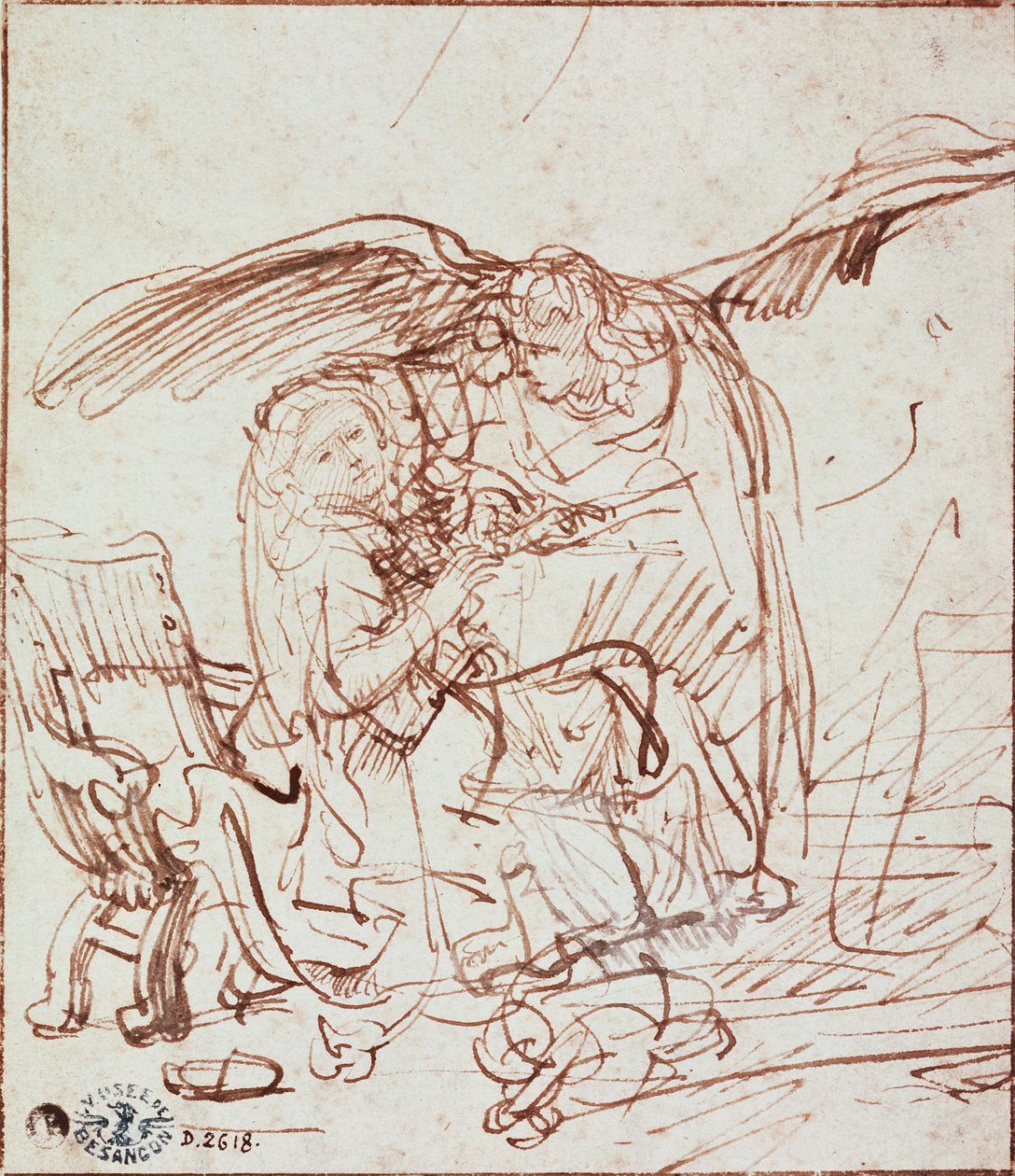 Angyali üdvözlet (rajz) alkotó: Rembrandt van Rijn