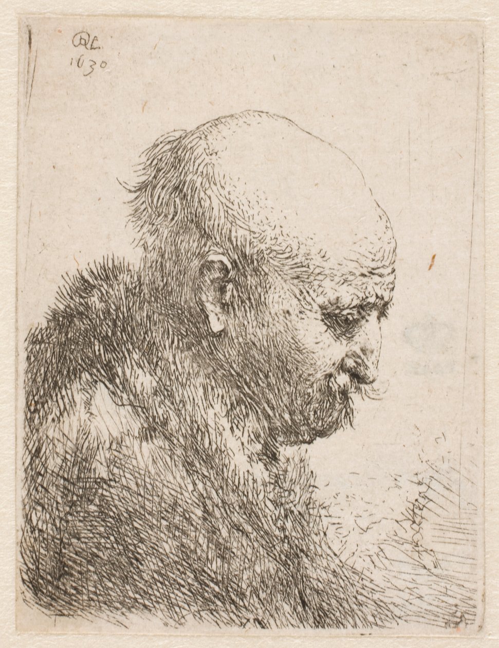 Kopasz férfi (Rembrandt apja) jobbról profilból; kis mellszobor alkotó: Rembrandt van Rijn