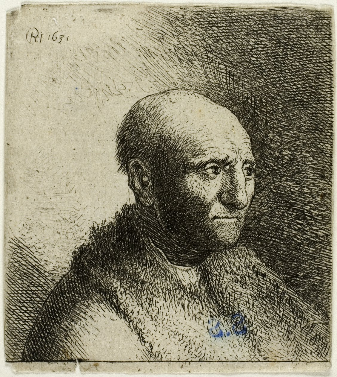 Kopasz férfi bundás köpenyben: Mell alkotó: Rembrandt van Rijn