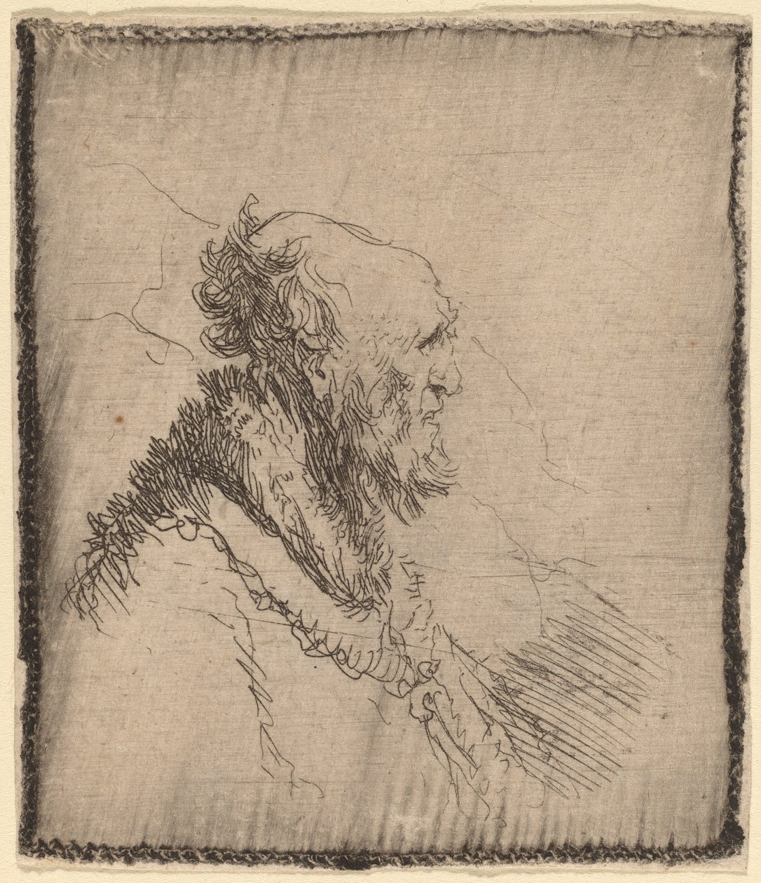 Kopasz öregember rövid szakállal profilban, c. 1635. alkotó: Rembrandt van Rijn