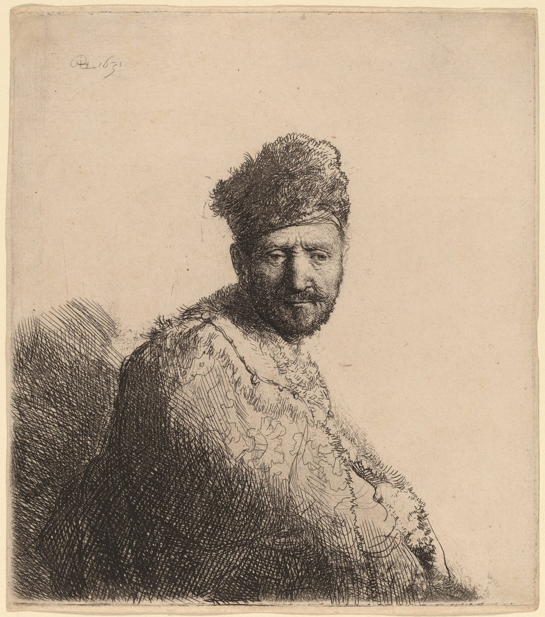 Szakállas férfi, bundás keleti sapkában és köntösben: a művész apja alkotó: Rembrandt van Rijn