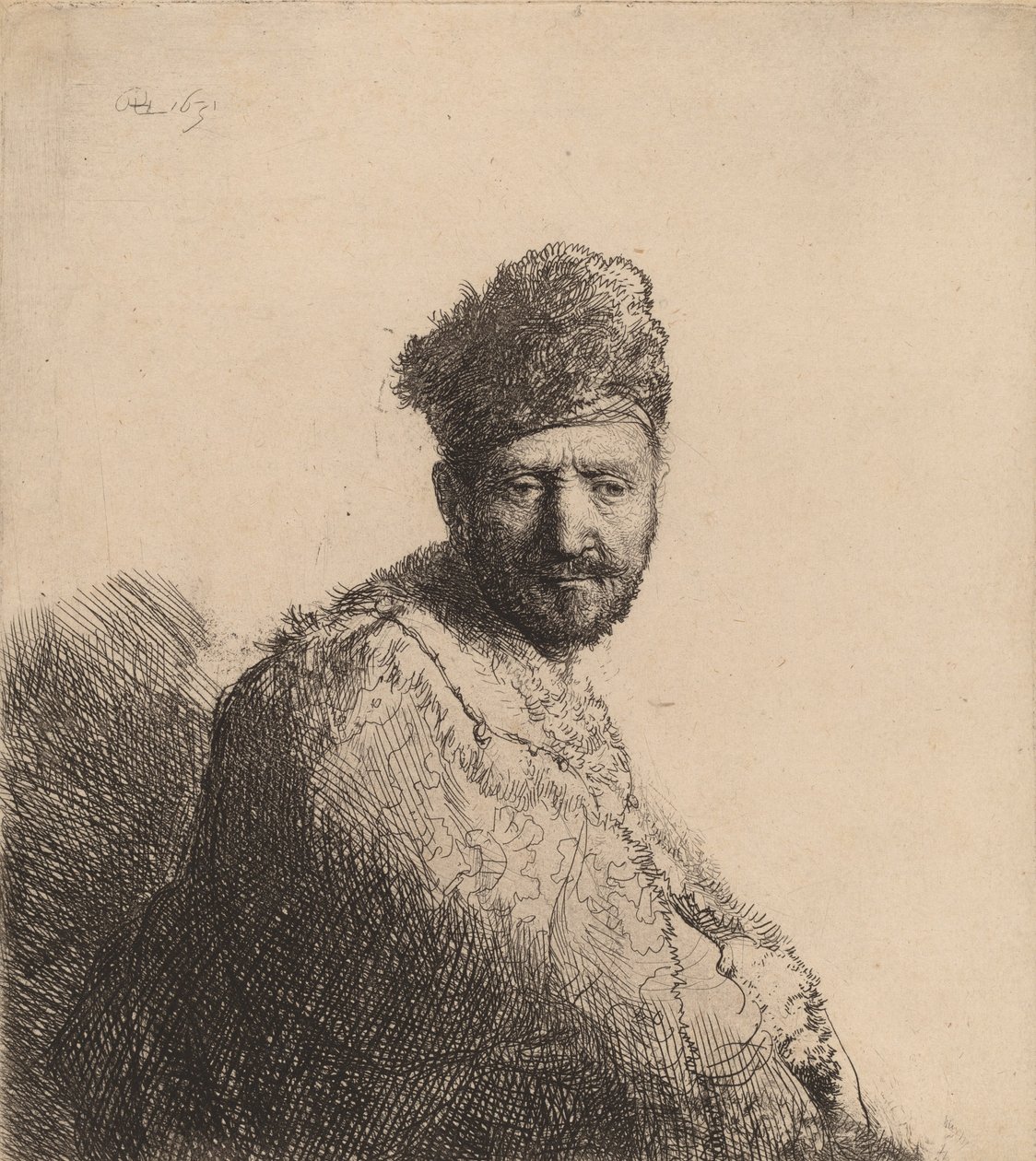 Szakállas férfi, bundás keleti sapkában és köntösben: A művész apja, 1631. alkotó: Rembrandt van Rijn
