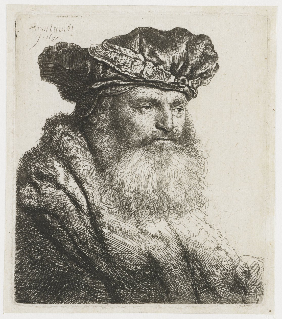 Szakállas férfi bársonysapkában, drágaköves csattal Szakállas férfi bársonysapkában, ékszercsattal alkotó: Rembrandt van Rijn