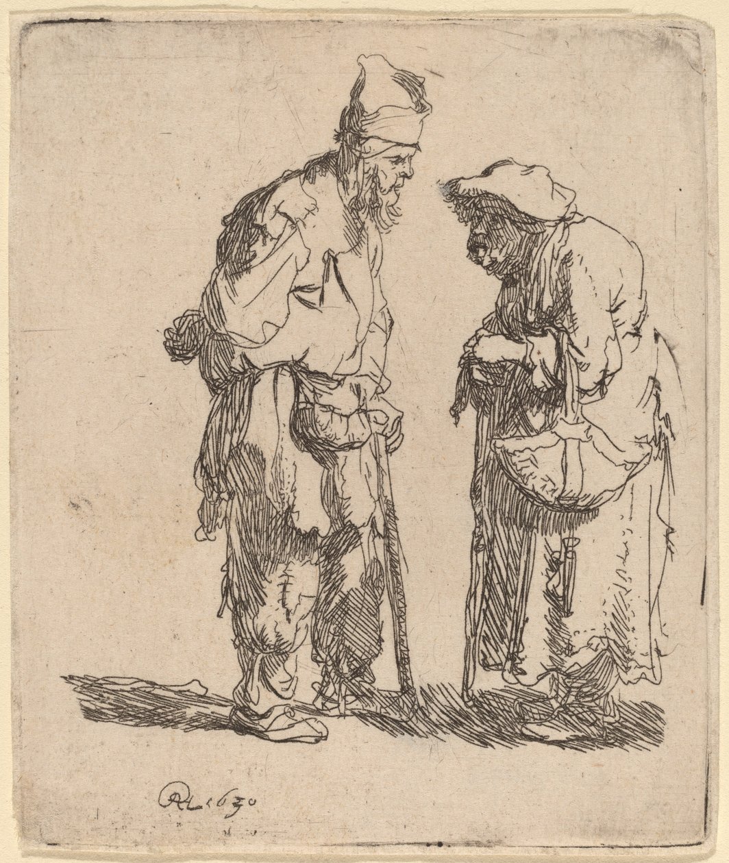Koldus férfi és koldusasszony beszélget alkotó: Rembrandt van Rijn