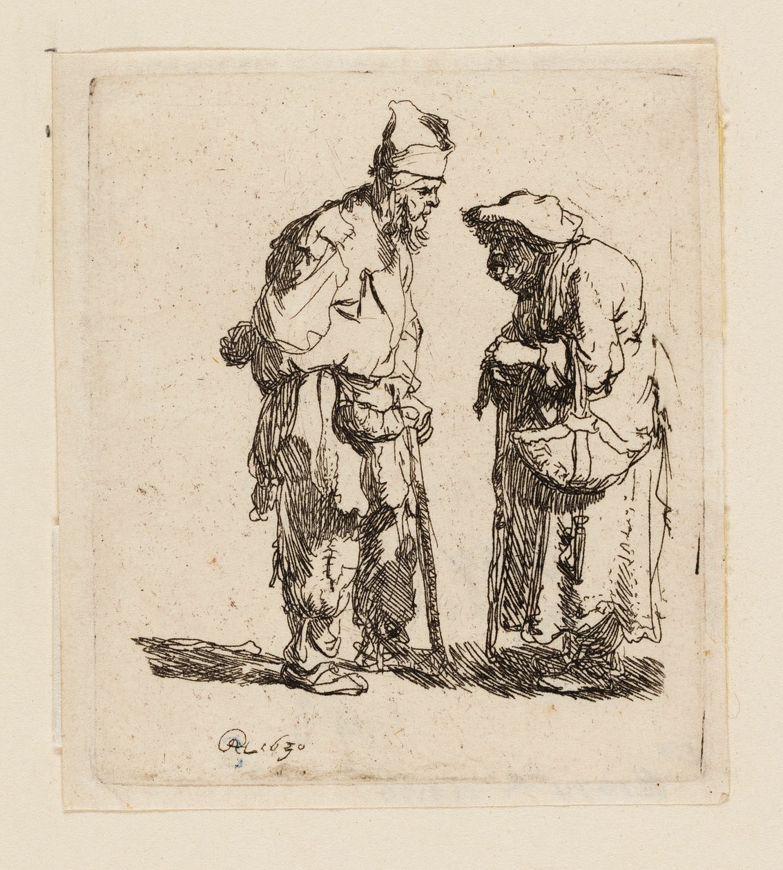 Koldus férfi és koldusasszony beszélget alkotó: Rembrandt van Rijn
