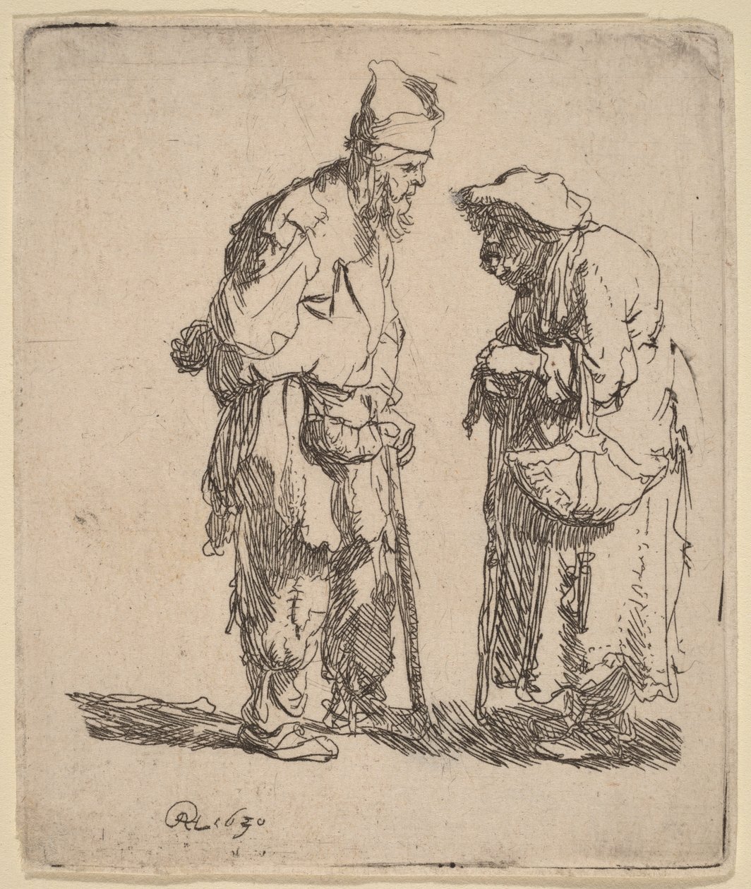 Egy koldus férfi és egy koldus nő beszélgetnek alkotó: Rembrandt van Rijn