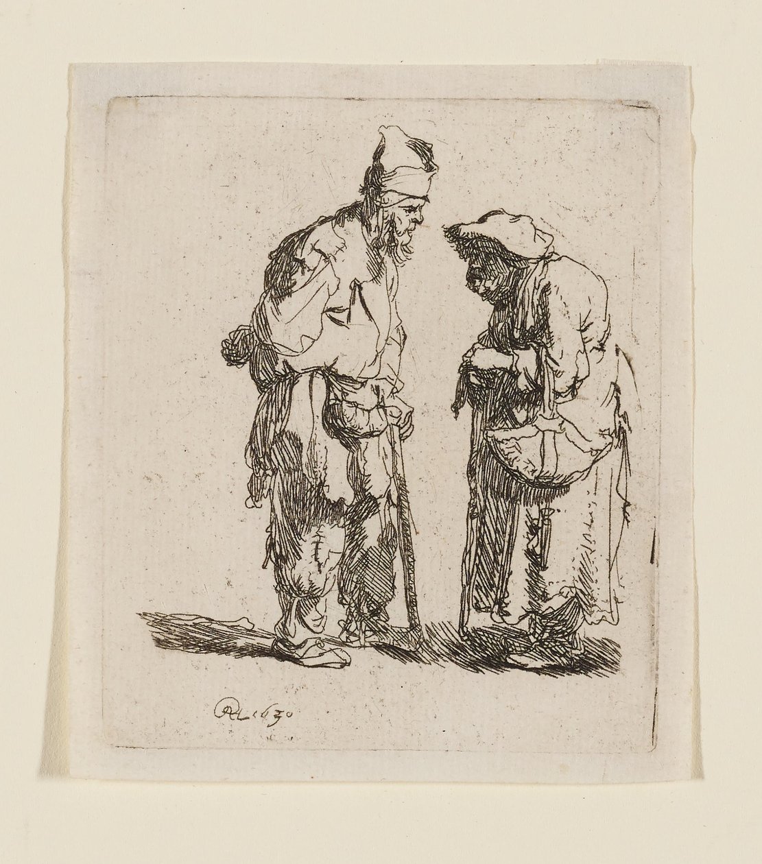 Egy koldus férfi és egy koldus nő beszélgetnek alkotó: Rembrandt van Rijn