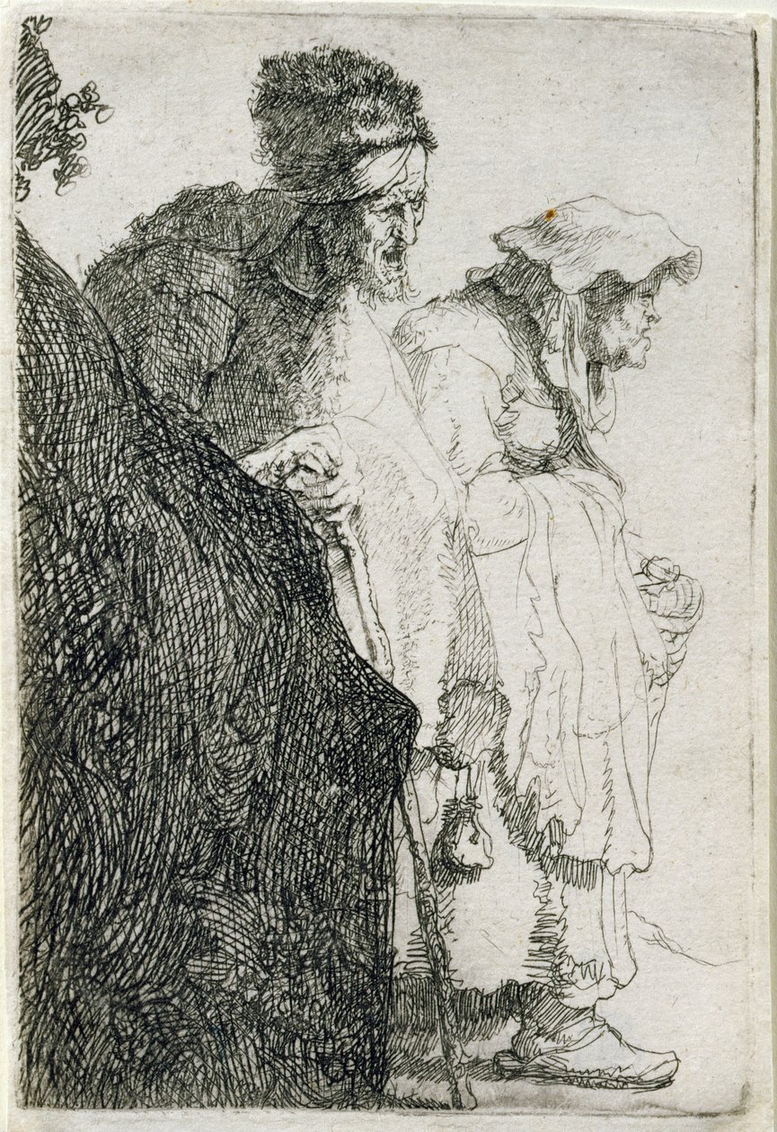 Koldus férfi és nő bank mögött, 1630 körül alkotó: Rembrandt van Rijn