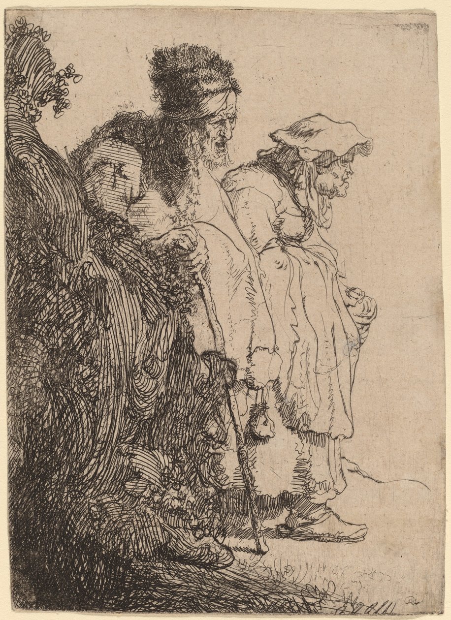 Koldus férfi és nő egy bank mögött alkotó: Rembrandt van Rijn