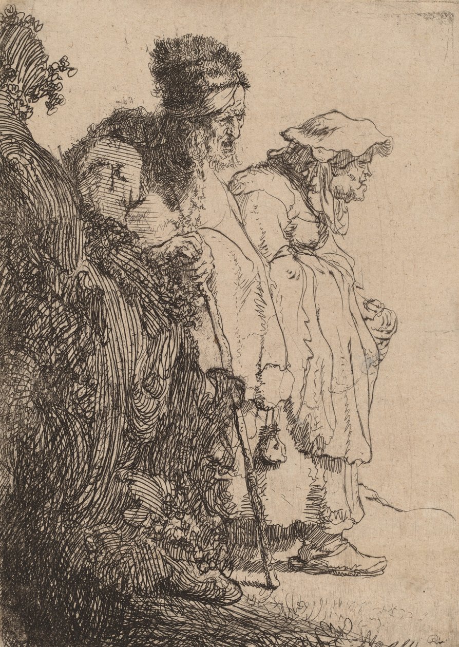 Koldus férfi és nő egy bank mögött, c. 1630. alkotó: Rembrandt van Rijn