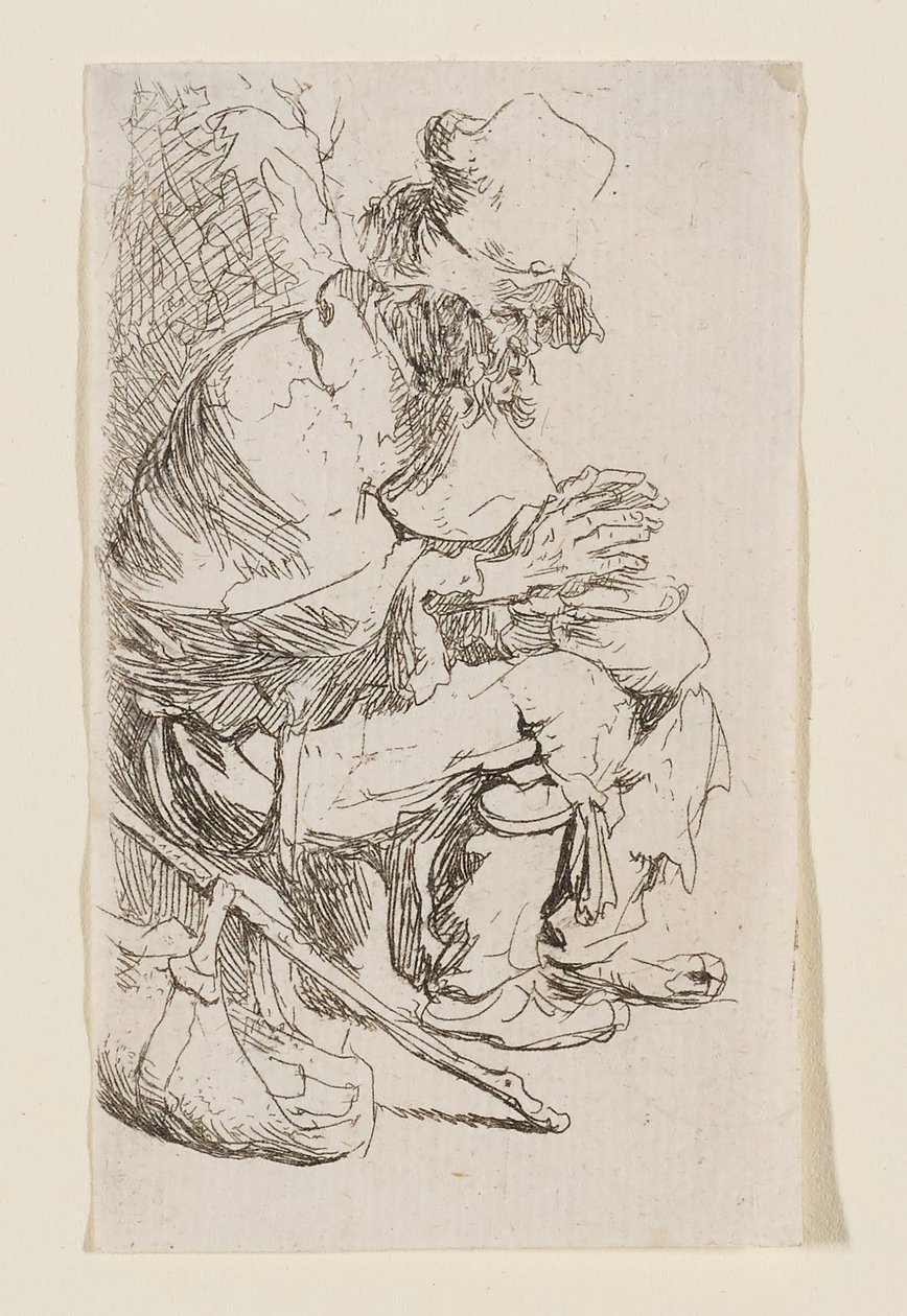 Ülő koldus, aki egy parázstartónál melegíti a kezét alkotó: Rembrandt van Rijn
