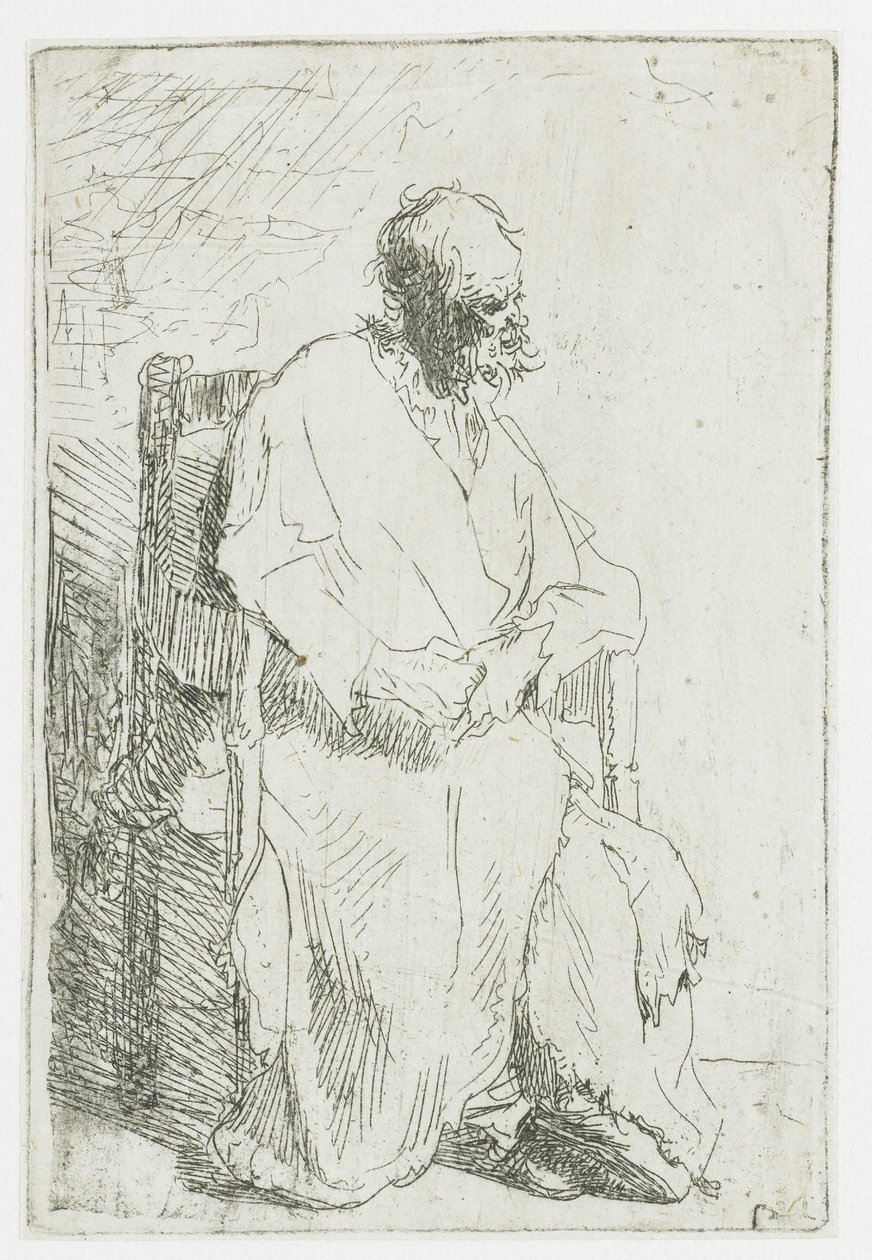 Koldus, karosszékben ülve alkotó: Rembrandt van Rijn
