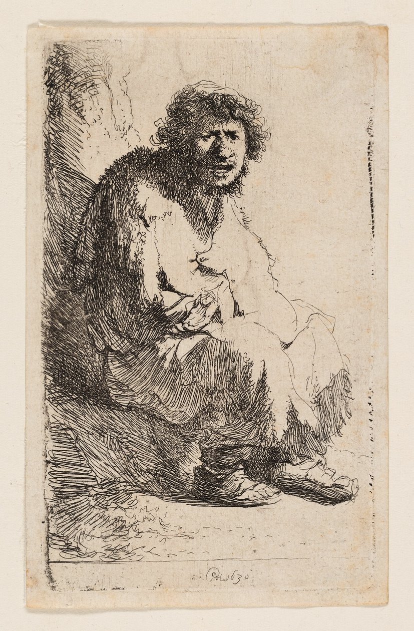 Koldus ül egy bankon alkotó: Rembrandt van Rijn