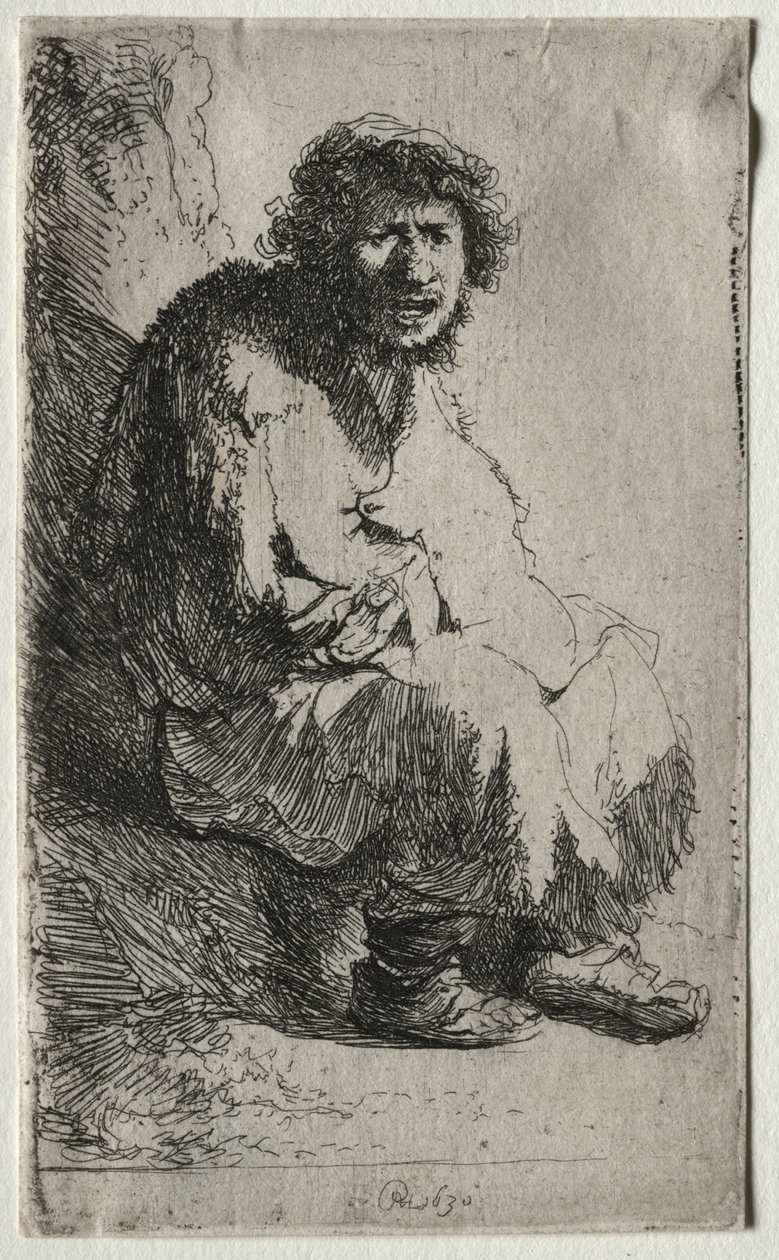 Koldus ül egy bankon alkotó: Rembrandt van Rijn