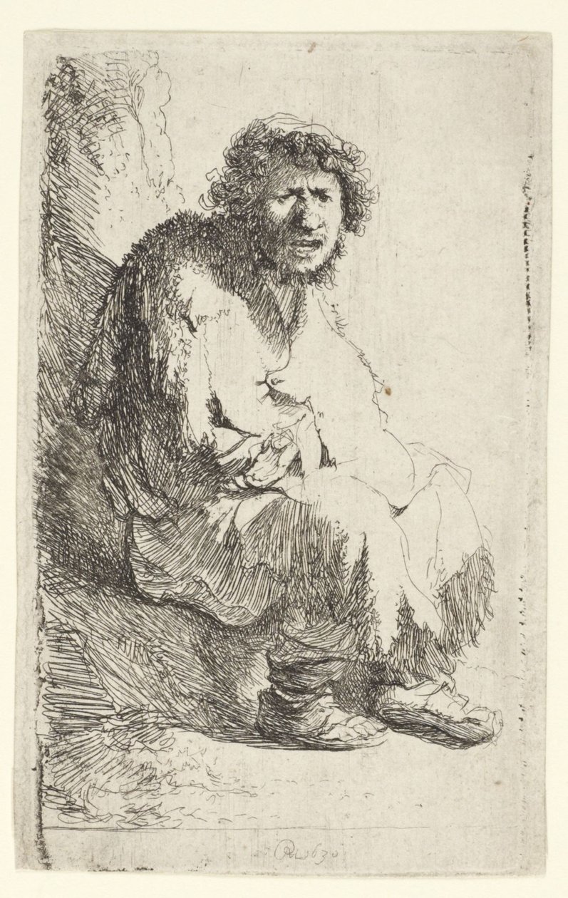 Egy padon ülő koldus alkotó: Rembrandt van Rijn