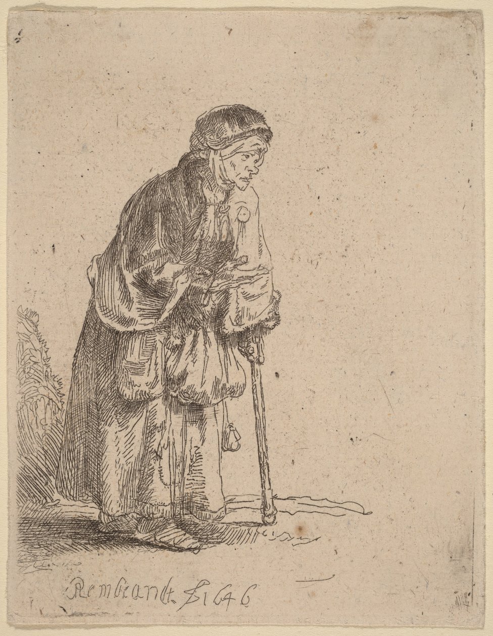 Botra támaszkodó koldusasszony alkotó: Rembrandt van Rijn