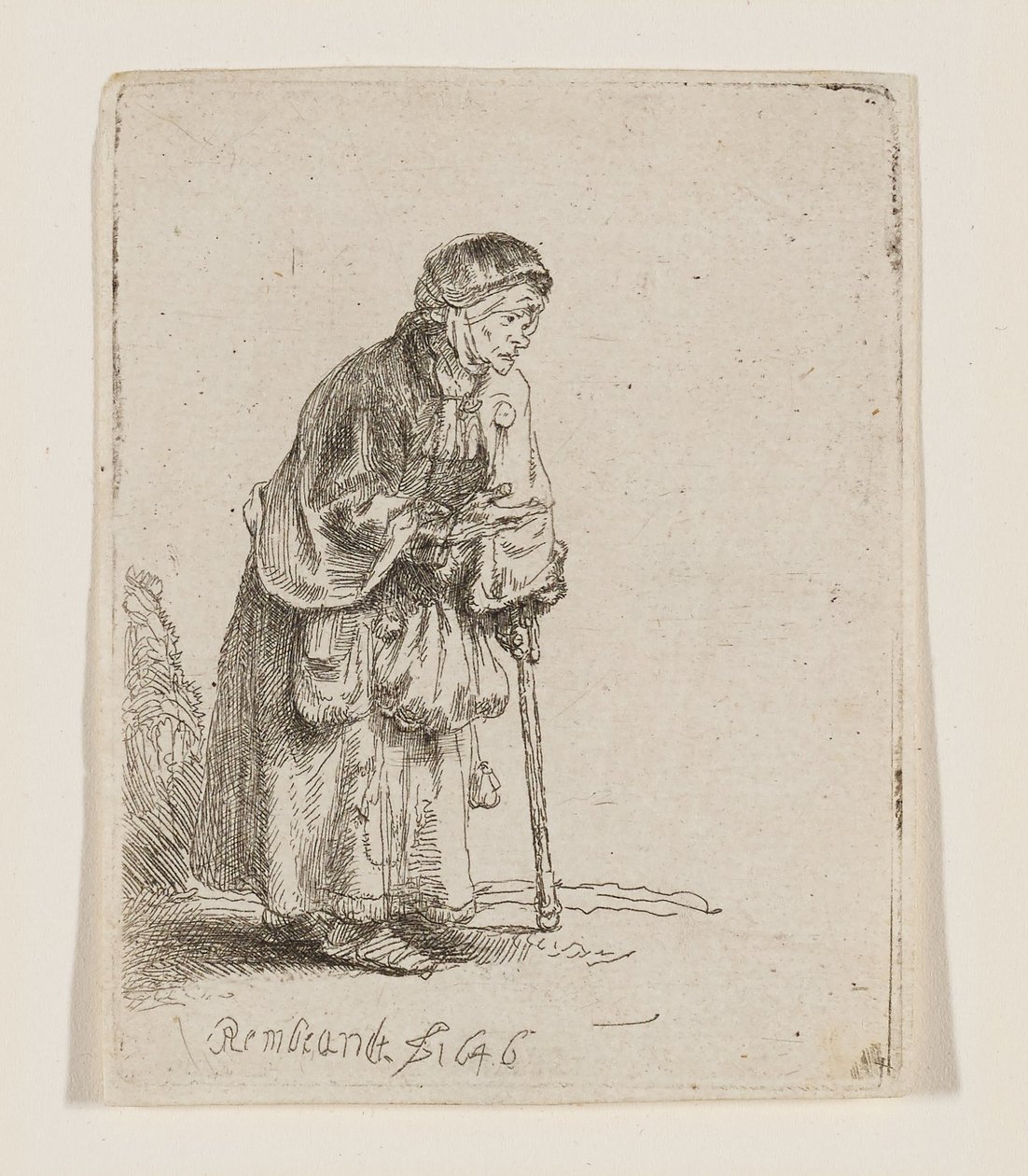Botra támaszkodó koldusasszony alkotó: Rembrandt van Rijn