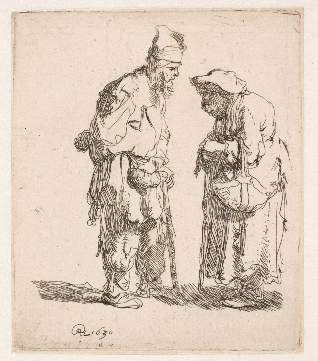 Egy koldus férfi és egy koldus nő beszélgetnek alkotó: Rembrandt van Rijn