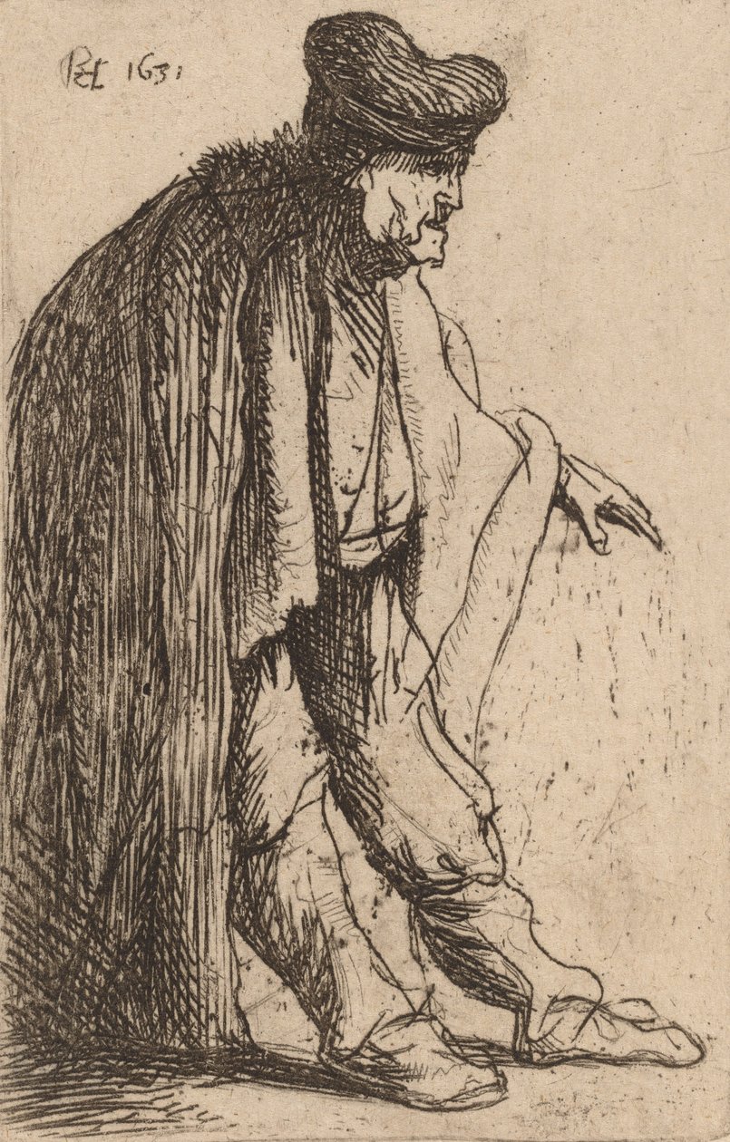 Koldus kinyújtott bal kézzel, 1631. alkotó: Rembrandt van Rijn