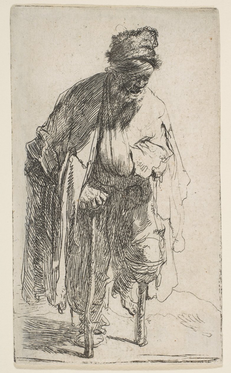 Koldus fa lábbal, kb. 1630. alkotó: Rembrandt van Rijn