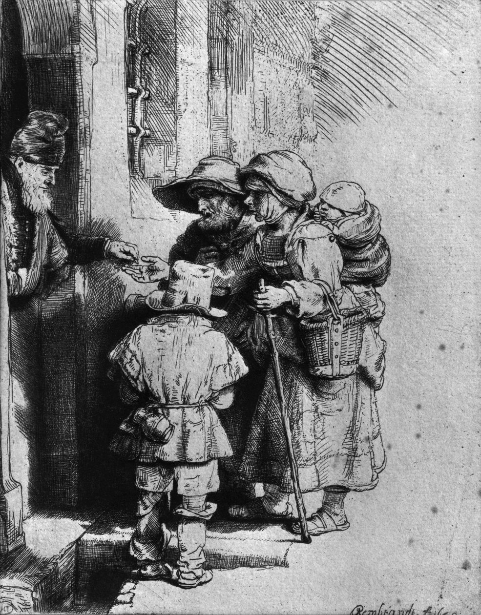 Koldusok egy ház küszöbén, 1648 alkotó: Rembrandt van Rijn
